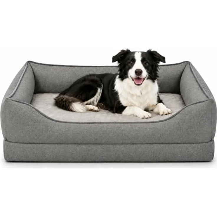 Zedelmaier orthopädisches Hundebett für mittelgroße Hunde, L 90×64cm, grau, dicke Schaumstoffmatratze, wasserdichter Bezug und abnehmbar – Bild 1