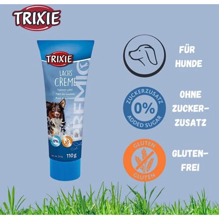 TRIXIE Hunde-Lachscreme PREMIO 110g, glutenfreier Premium Hundesnack ohne Getreide & Zucker, hochprozentig und nahrhaft für Training & Belohnung, 3178-1 – Bild 5