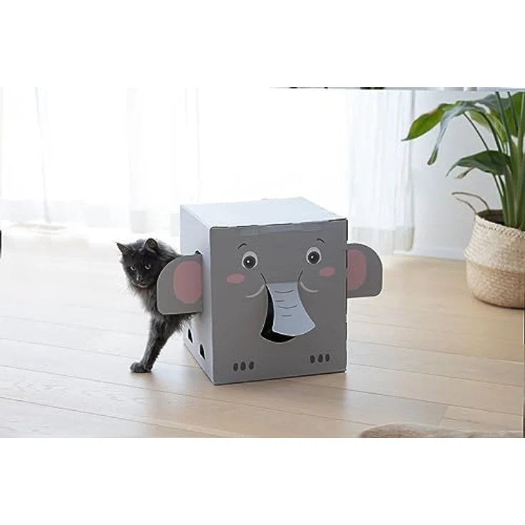 Kerbl Pet Katzenkratzhaus Elefant, 35x35x39cm, grau, robustes und umweltfreundliches Material, schnell aufzubauen – Bild 4