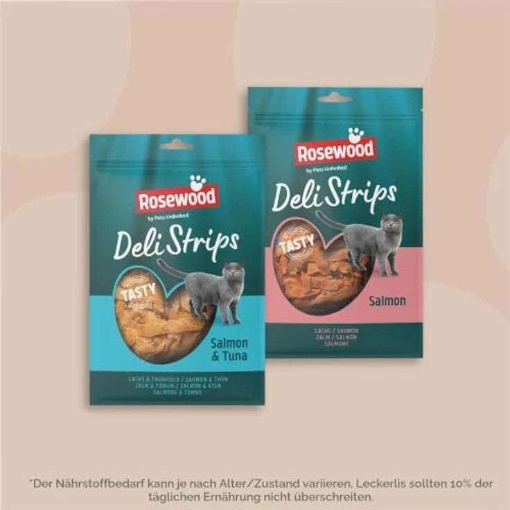 Rosewood Deli Strips Lachs & Thunfisch, fettarme Katzensnacks mit 65% Lachsanteil, 40 g, ohne künstliche Zusatzstoffe – Bild 4