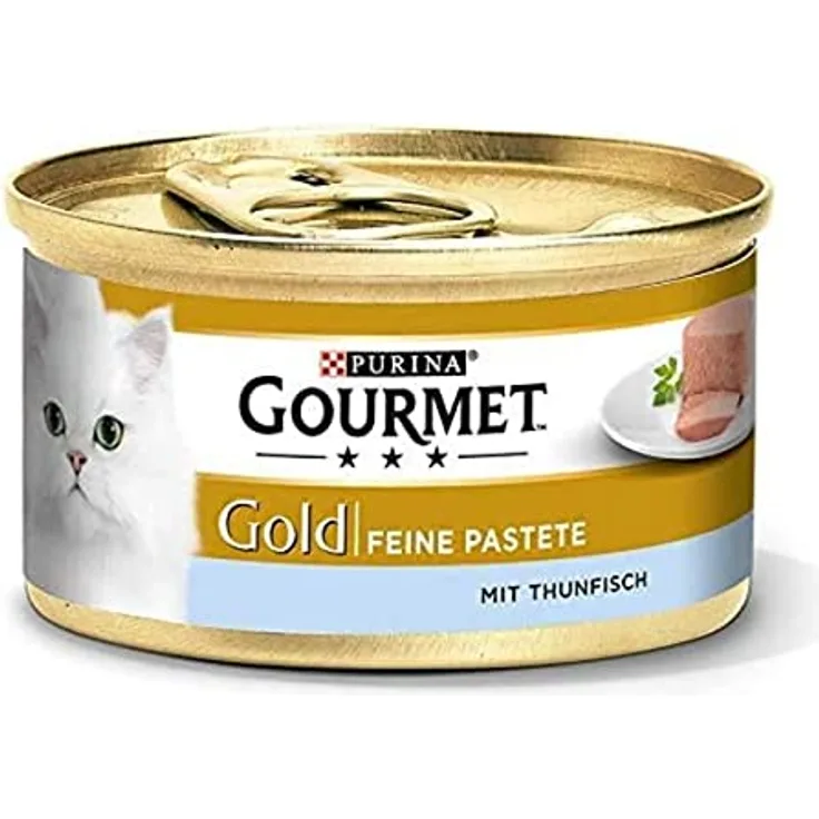 Gourmet Gold Katzenfutter Feine Pastete mit Thunfisch, 12 Dosen (12 x 85 g) - Hochwertiges Nassfutter für verwöhnte Katzen