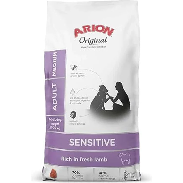 ARION Original Adult Medium Sensitive Lamb, Hochwertiges Trockenfutter für mittelgroße Rassen, reich an Lamm, 12 kg, 100 % natürliche Rohstoffe, monoprotein, glutenfrei, verdauungsunterstützend