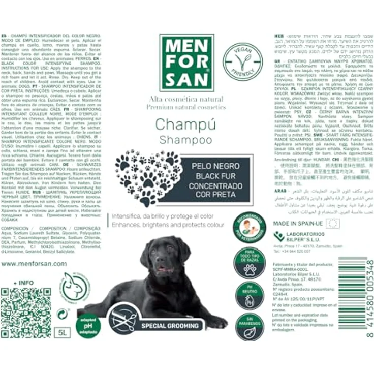 Menforsan Shampooing Men for San Chien Cheveux Foncé, 5 L, für Hunde mit dunklem Fell, hydratisierend und glanzfördernd – Bild 2