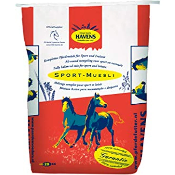 Havens Sport-Müsli, 20 kg, eiweißarm, staubfrei, für Sportpferde mit viel Mais- und Gerstenflocken, Luzerne und Vitaminpellet – Bild 2