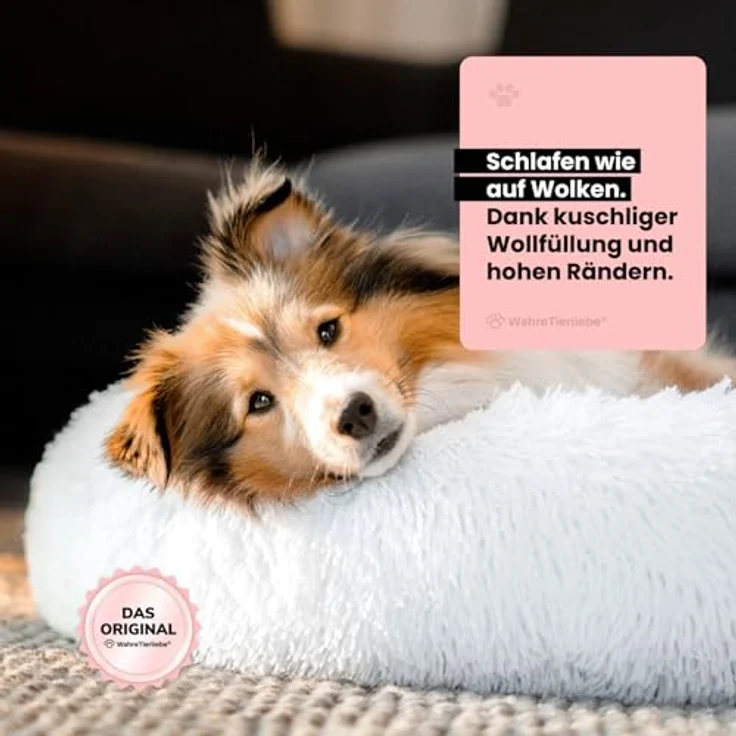 Wahre Tierliebe Hundebett Fluffy Wolke - Das Original, mit waschbarem Bezug, anti-rutsch Kissen für große, mittelgroße & kleine Hunde – Bild 3