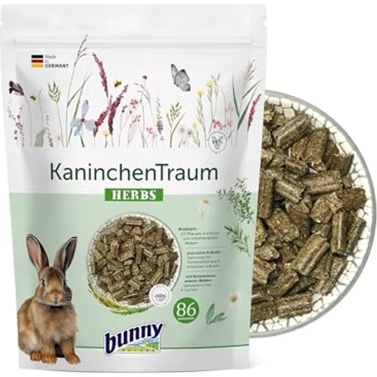 bunnyNature KaninchenTraum Herbs, Alleinfuttermittel für Zwergkaninchen ab 6 Monaten, mit 63 Pflanzen & Kräutern, 1,5kg