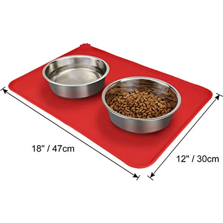 Joytale Silikon-Futtermatte für Hunde, rutschfeste wasserdichte Matte mit erhöhtem Rand, 47 x 30 cm, Rot – Bild 2