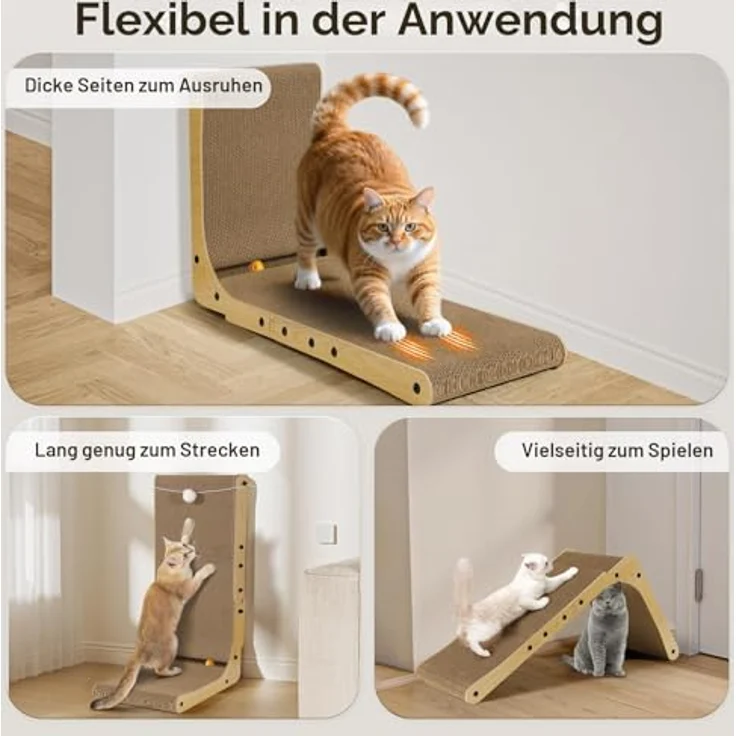 Gimars L-förmiger Katzenkratzbaum, 47 cm, verstärkte Wellpappe mit Glockenball, Wandmontage, rutschfestes Katzenkratzpad, platzsparendes Design – Bild 5
