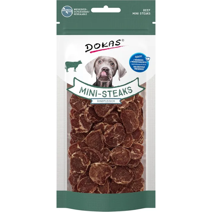 Dokas Mini-Steaks Rindfleisch, 50g Hundesnack für Training und Motivation, ideal für unterwegs