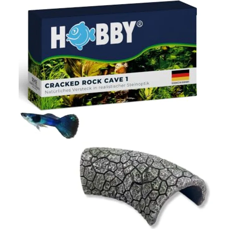 HOBBY Aquariendeko Cracked Rock Cave 1, naturgetreue Höhle aus wasserneutralem Polyresin für Aquarium und Terrarium, 17 x 8.5 x 5 cm