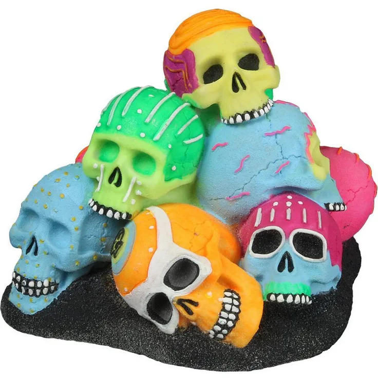 EBI Aquariendeko Aqua Della Dia de los Muertos Totenkopfhaufen, fluoreszierend unter blauem Licht, 15,1x14,2x11,8 cm, für Süßwasser- und Meerwasseraquarien