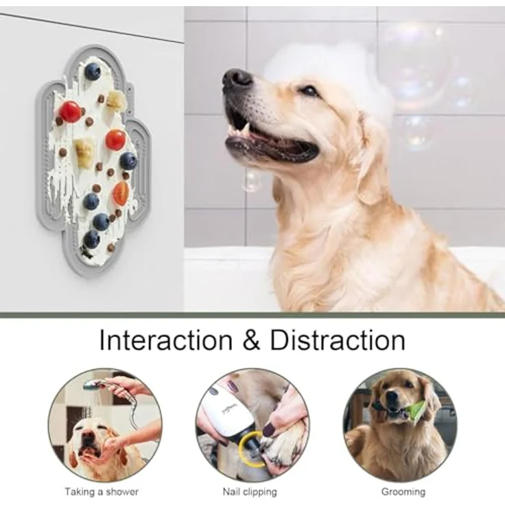 OHMO Schleckmatte für Hunde und Katzen, 2er Set im Kaktusdesign, Lebensmittelqualität Silikon in Hellgrün & Asche für Angstlinderung und langsames Füttern – Bild 4