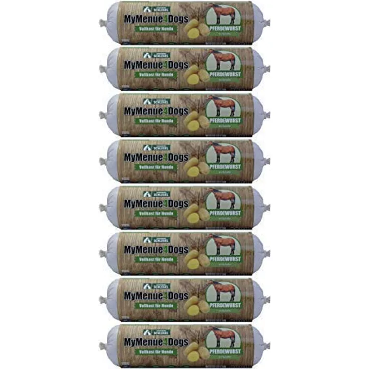 MyMenue4Dogs Hundefutter Pferdewurst, 8x 800g, Vollnahrung für Hunde, keine Zusatzstoffe, aus Bayern