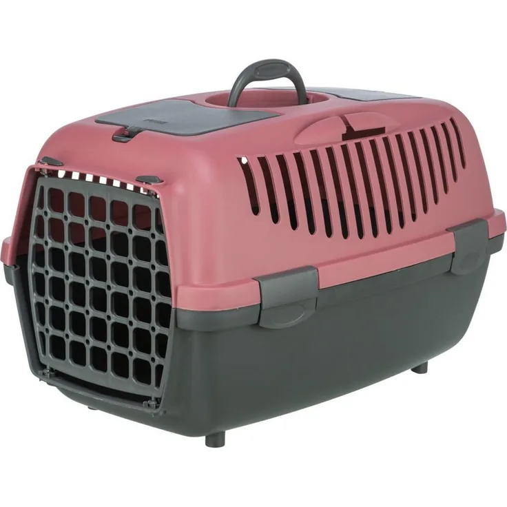 TRIXIE Capri 1 & 2, Tiertransportbox für Hunde, dunkelgrau/altrosa, 37 × 34 × 55 cm aus Kunststoff