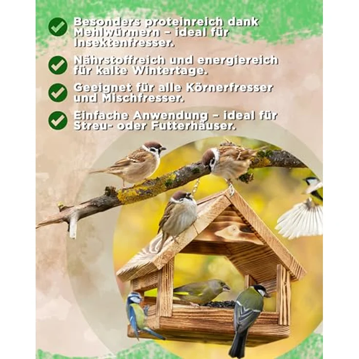 Futterbauer 25kg SCHALENLOSES Streufutter mit Mehlwürmern, Ganzjahresvogelfutter für Wildvögel – Bild 4