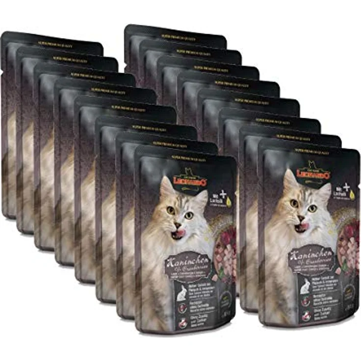 Leonardo Nassfutter für Katzen, Kaninchen + Cranberries, 16x85g, fettarm, mit Lachsöl, ohne Zucker – Bild 1