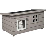 PawHut Katzenhaus aus Holz, wasserdicht mit Asphaltdach, klappbarem Deckel und Fenster, winterfest, 87 x 52 x 44 cm, grau