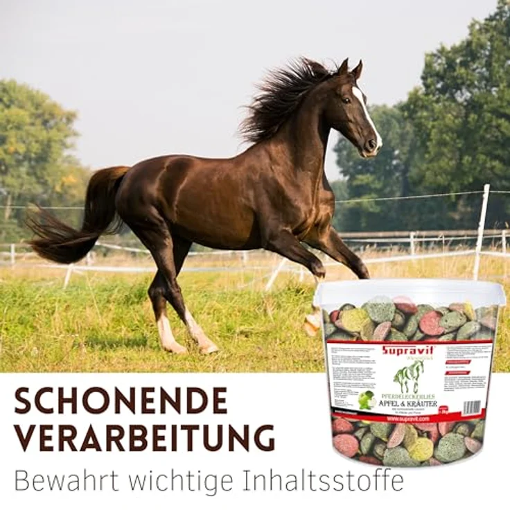 Supravit Pferdeleckerlies Apfel & Kräuter 2kg, natürliche zuckerfreie Snacks für Pferde und Ponys, aromatische Kräutermischung, wiederverschließbarer Eimer – Bild 3
