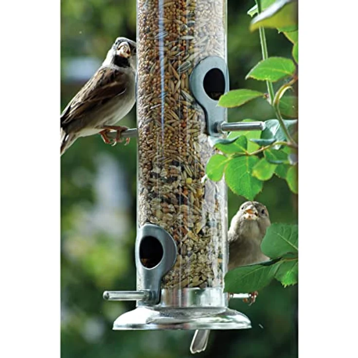 dobar Großer Futtersäule mit Vier Futterplätzen für Vögel, XL-Futterspender für Wildvögel zum Aufhängen, 9,5 x 9,5 x 39 cm, Metall – Bild 4