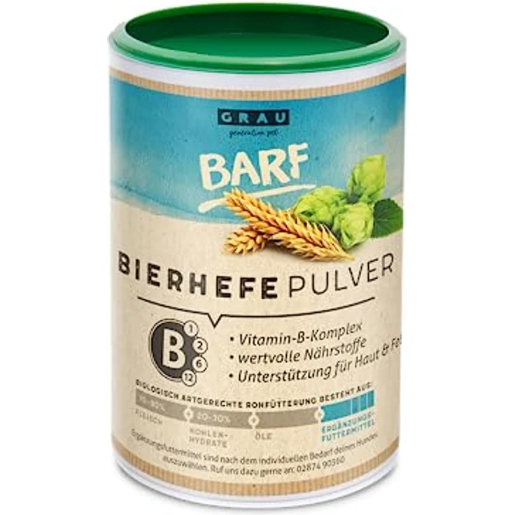 Grau Bierhefe 500g, Ergänzungsfuttermittel mit Vitaminen für die Hundegesundheit, geeignet für alle Lebensphasen – Bild 1