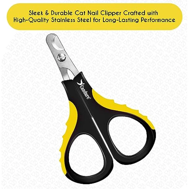Candure Profi Krallenschere für Hunde und Katzen, Edelstahl Nagelknipser mit Nagelfeile und Sicherheitsschutz, Klein (XS), Gelb – Bild 4