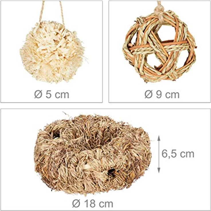 Relaxdays Hamster Zubehör Set 5 TLG., Naturmaterialien mit Grasröhre und 4 Bällen für Nager und Mäuse – Bild 4