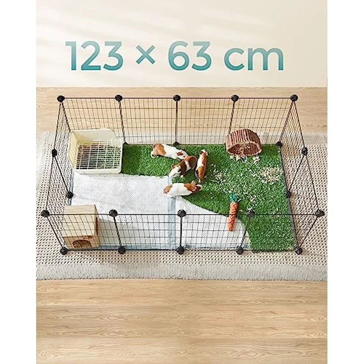 SONGMICS DIY-Kleintiergehege, Freilauf Käfig für Kaninchen und Meerschweinchen, Metallgitter, 123 x 63 x 41 cm, schwarz, stabil mit ABS-Kunststoffverbindern – Bild 2