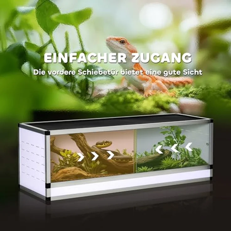 PawHut Aluminium Terrarium 120 x 40 x 40 cm, Mesh-Terrarium für Reptilien, Amphibien und Spinnentiere, gute Belüftung, Acryltür, DIY-Design in Weiß, Silber und Schwarz – Bild 3
