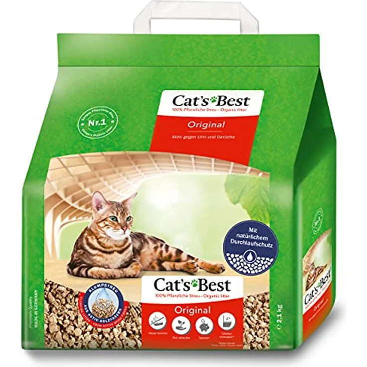 Cat's Best Original Katzenstreu, 100 % pflanzliche Klumpstreu mit maximaler Saugkraft und natürlicher Geruchsbekämpfung, 2,1 kg/5 l – Bild 1