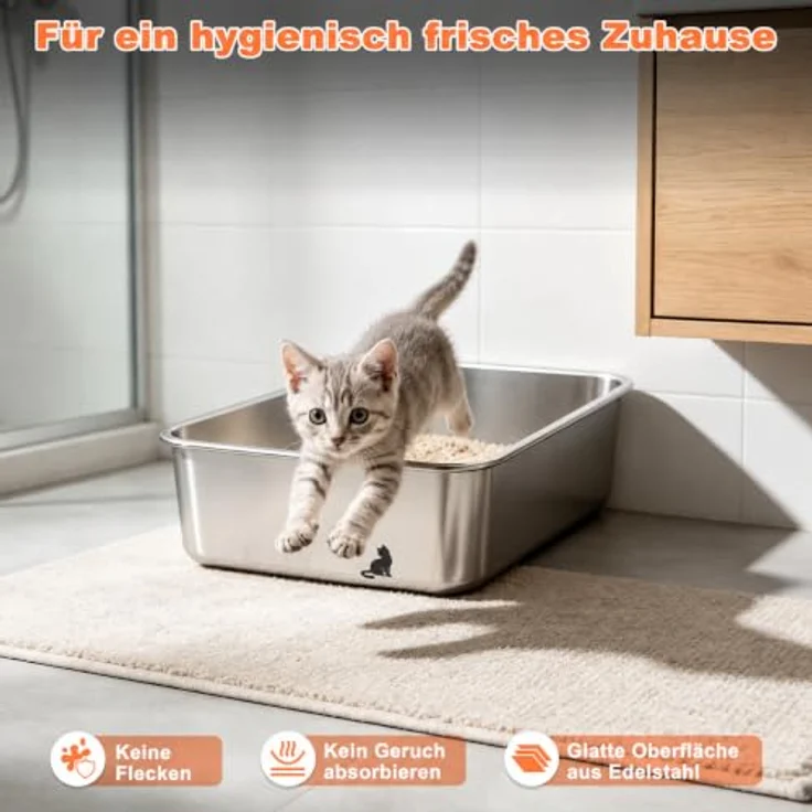 ZEDELMAIER Edelstahl Katzenklo kompakt, hygienisch & kratzfest für kleine Katzen, leicht zu reinigen – Bild 4