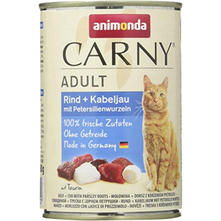 animonda Carny Katzen Nassfutter Rind + Kabeljau mit Petersilienwurzeln, getreidefreies Futter ohne Zucker, 6 x 400g, frische Zutaten für erwachsene Katzen – Bild 1