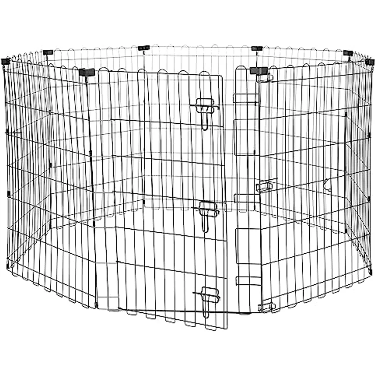 Amazon Basics Achteckig Laufgehege für Hunde, faltbar aus Metall mit Tür, 91 cm, schwarz, 1,85 m² Spiel- und Bewegungsfläche – Bild 1