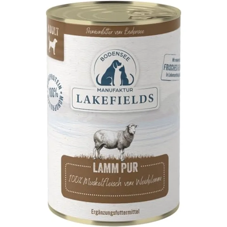 Lakefields MANUFAKTUR Ergänzungsfutter Lamm PUR, 100 % natürlich, hypoallergen, 12 x 400 g