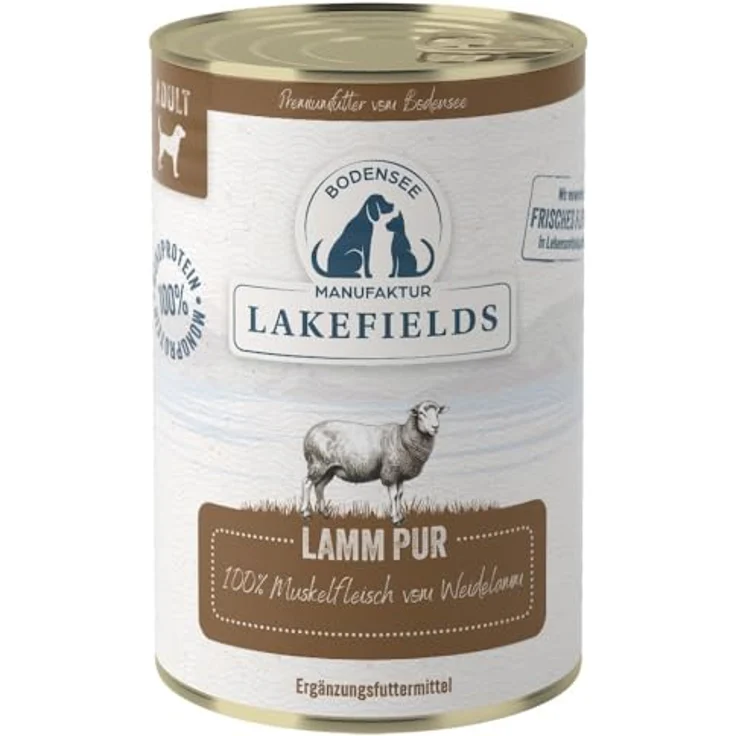Lakefields MANUFAKTUR Ergänzungsfutter Lamm PUR, 100 % natürlich, hypoallergen, 12 x 400 g