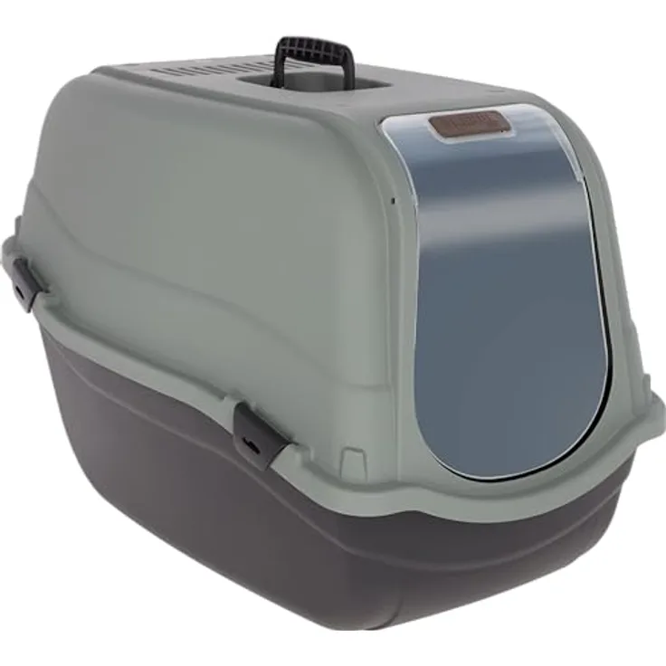 Kerbl Katzentoilette Emma Eco XL, Katzentoilette aus 100 % recyceltem Kunststoff mit Deckel, 65x44x46 cm, schwarz/grüngrau, inkl. Tür und Geruchsfilter