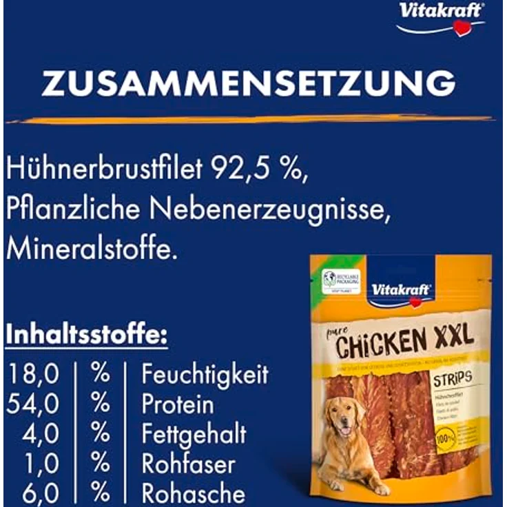 Vitakraft Pure Chicken XXL Strips, Hundeleckerli aus 100% Hühnchenfilet, ohne Zucker und Getreide, 250g – Bild 3