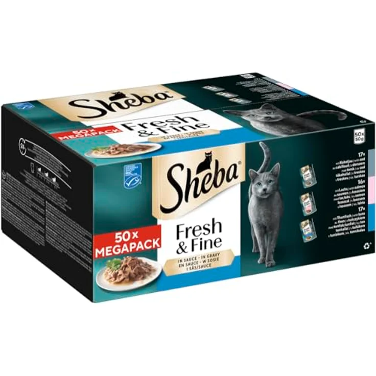 Sheba SHEBA CATCARE Pouch Wet Fresh & FINE (Fish) Chunks in Gravy, Katzen-Nassfutter für ausgewachsene Katzen, 50G Multipack, MSC-zertifiziert – Bild 2