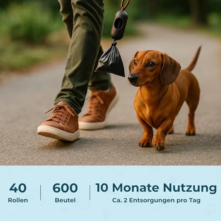 PORTENTUM Hundekotbeutel, 600 Stück (40 Rollen), Schwarz - Extra Reißfest, Auslaufsicher, Leicht zu Öffnen, Recyceltes Material, Parfümfrei – Bild 4