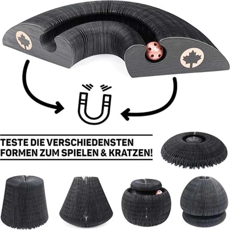 CanadianCat Company Kratzspielzeug Champi - Kratzpappe mit Spielschienen und Spielbällen, schwarz | Ø 16,2 x 18 cm, langlebig und umweltfreundlich – Bild 4