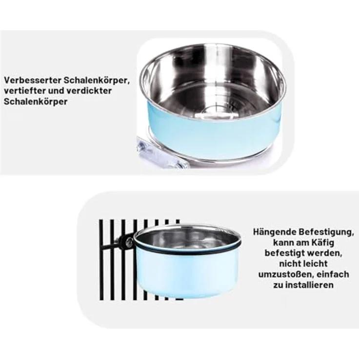SUOXU Futternapf für Hundekäfig, Edelstahl, hängend, 850 ml für kleine Hunde, durchmesser 14 cm, leicht zu reinigen – Bild 2