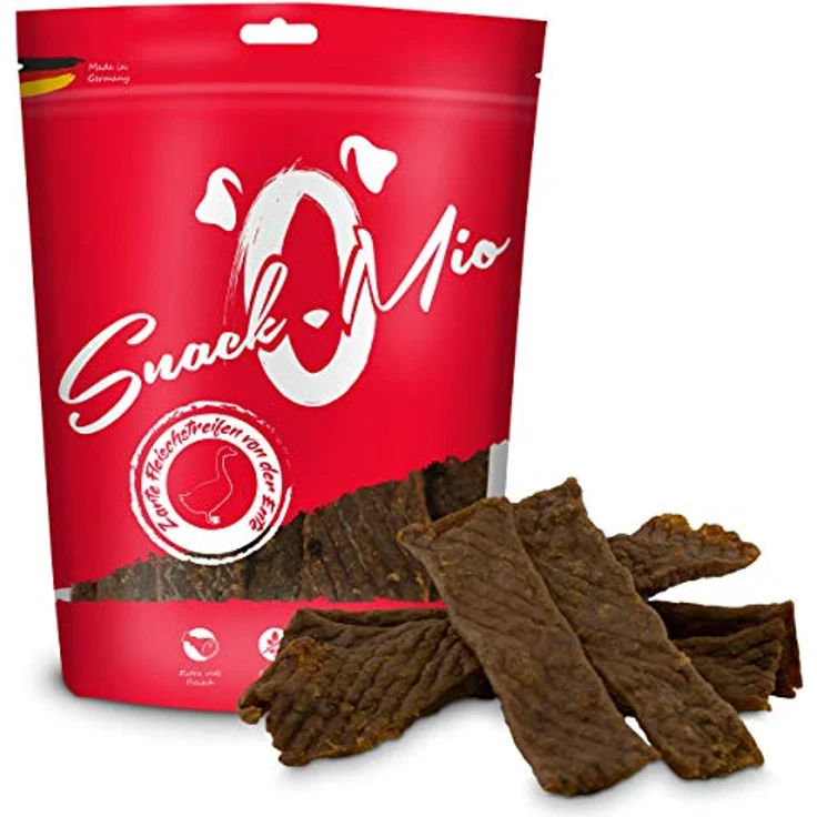 SNACKOMIO SnackOMio – Premium Hundesnack – zarte Fleischstreifen von der Ente, getreidefrei, 1er Pack (125g), lufttrocknet, 100% natürliche Zutaten – Bild 2