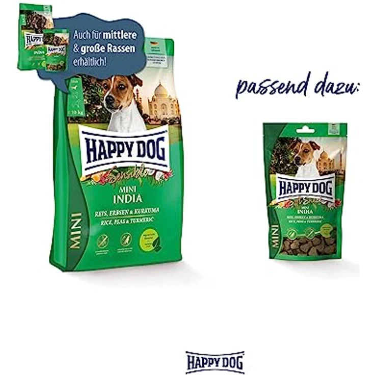 Happy Dog Sensible Mini India, 4 kg, weizenfreies, vegetarisches Hunde-Trockenfutter für Haut und Fell mit kleinen, bissoptimierten Kroketten – Bild 5