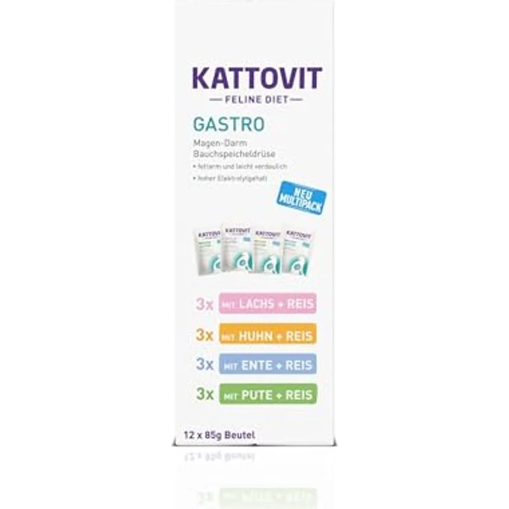 KATTOVIT Gastro Multipack Nassfutter für Katzen, Diät-Alleinfuttermittel zur Unterstützung des Magen-Darm-Systems, 12 x 85g Frischebeutel – Bild 2