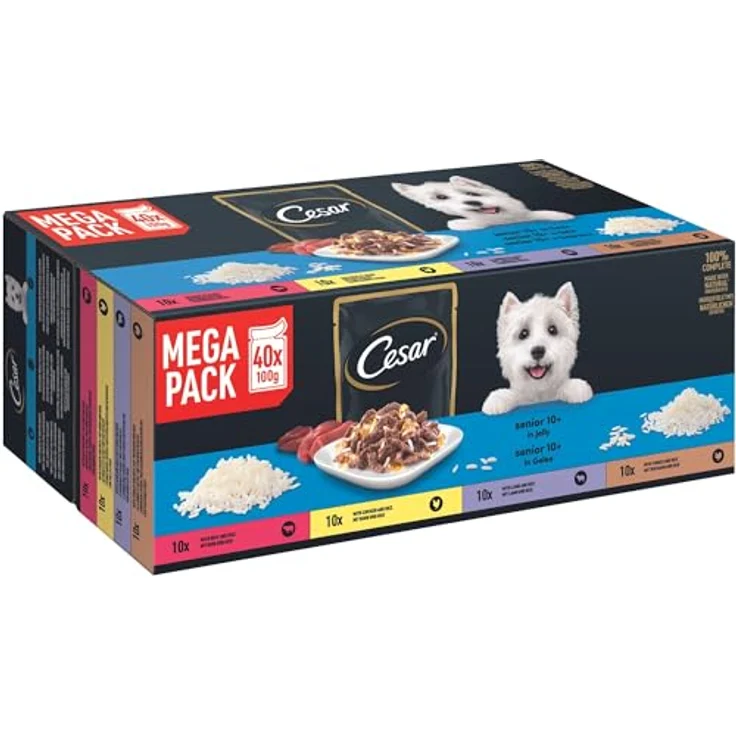 Cesar Selektion in Gelee, Premium Hunde Nassfutter für Senior 10+, getreidefrei mit Superfoods, 40x100g Megapack, 4 Varietäten – Bild 1