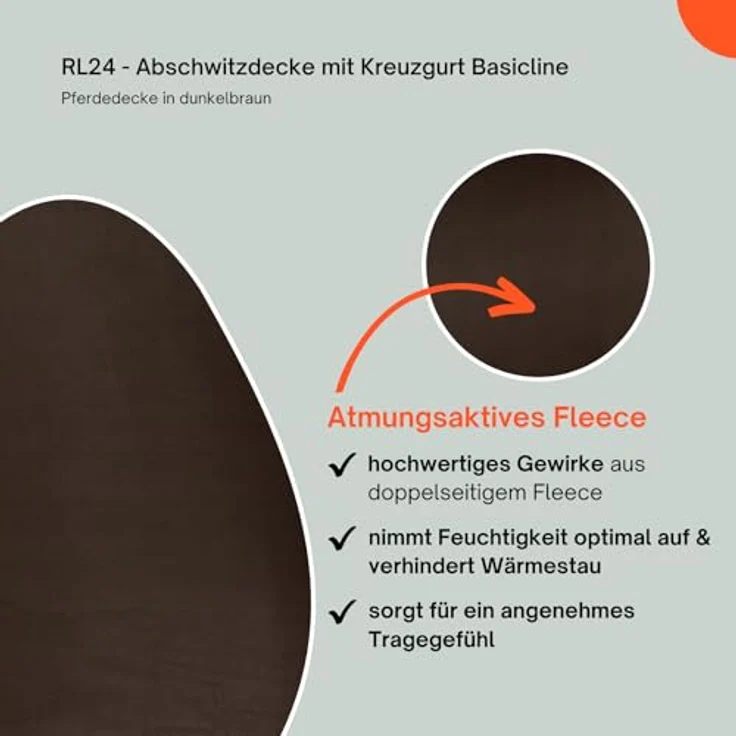 RL24 Abschwitzdecke BASICLINE, atmungsaktiv mit Metallverschluss, dunkelbraun, 165 cm – Bild 3