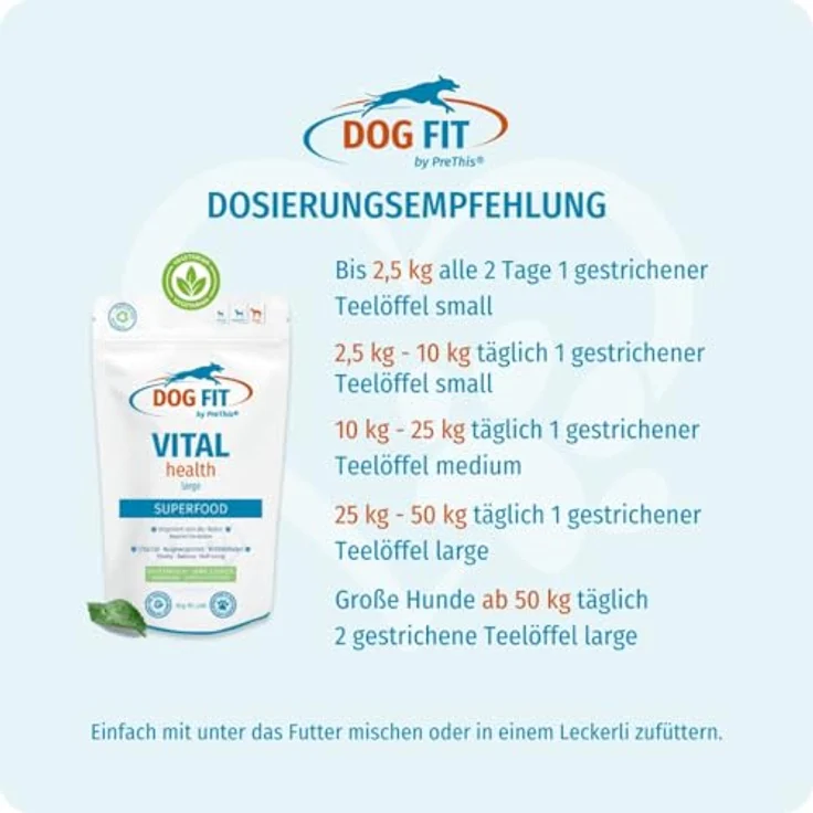 DOG FIT by PreThis® VITAL Health, Ganzheitliche Superfood-Kur für Hunde mit Vitalpilzen & Mikronährstoffen, hohe Reinheit, ohne Zusätze, Größe L (> 25 kg) – Bild 5