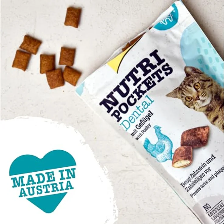 GimCat Nutri Pockets Dental, Knuspriger Katzensnack mit cremiger Füllung, 60 g, mit Geflügel und Zahngesundheitsfördernden Inhaltsstoffen – Bild 3