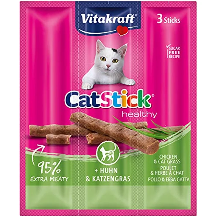 Vitakraft Stick Mini Leckerli Huhn/Katzenminze, Ergänzungsfuttermittel für Katzen, zuckerfrei, 10 Stück – Bild 1