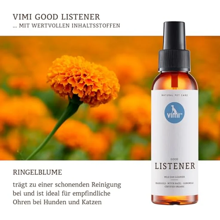 animaux Ohrenreiniger für Hunde & Katzen, milde Reinigung mit Kamille, Ringelblume & Zaubernuss, 100 ml, für empfindliche Ohren – Bild 5