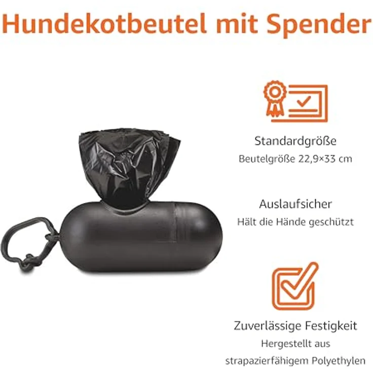 Amazon Basics Hundekotbeutel, 900 zuverlässige Beutel mit Spender und Leinenclip, unparfümiert, schwarz – Bild 4